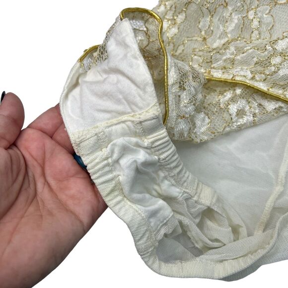 Victorias Secret VTG Bodysuit Teddy Lingerie Sheer Underwire Gold White 36 Small - Picture 6 of 8